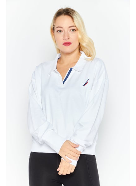 Buy Women Spread Collar Brand Logo Sweatshirt, White in UAE