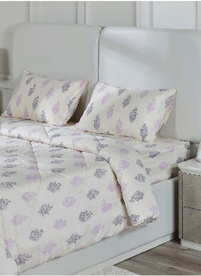 Buy Banaras Queen Comforter Set, Ecru, Blue & Lavender – 210 TC, 230x220 cm in UAE