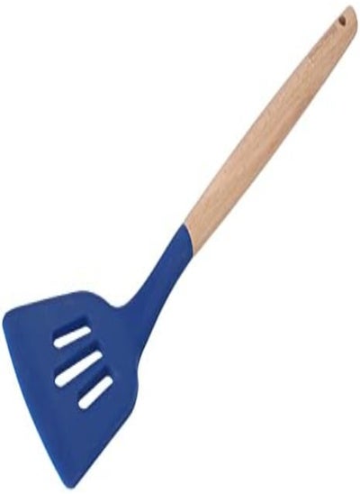 اشتري Royalford Silicone Slotted Turner, Wooden Handle, Rf10651 Heat Resistant Spatula Non Stick Flexible Large For Cooking Flipping Pressing Fish Eggs Pancakes, Multicolor في الامارات