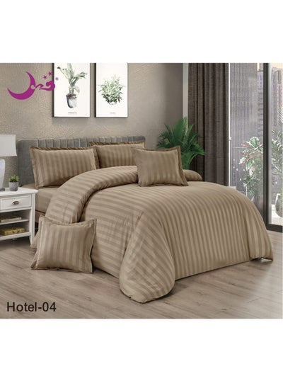 Buy Striped Double Sided Hotel Bed Sheet 6 Pieces Microfiber 230x250 CM in Saudi Arabia