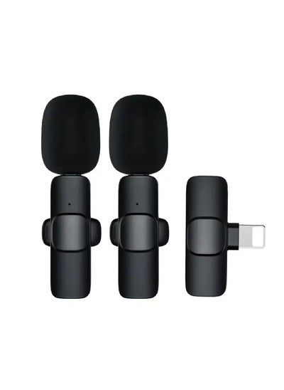 اشتري Wireless Clip-on Microphone Omnidirectional Mic with 2 Transmitter & 1 Receiver with Wind protection Lightning Port Replacement for Apple devices Live Stream Interview Video Conference في الامارات