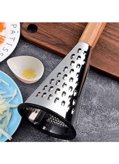 اشتري Conical Grater With Wooden Handle 3 Different Sharp Stainless Steel Blades With Strong Wood Handle And Rubber Base For Stability - Premium Quality Kitchen Tool في مصر