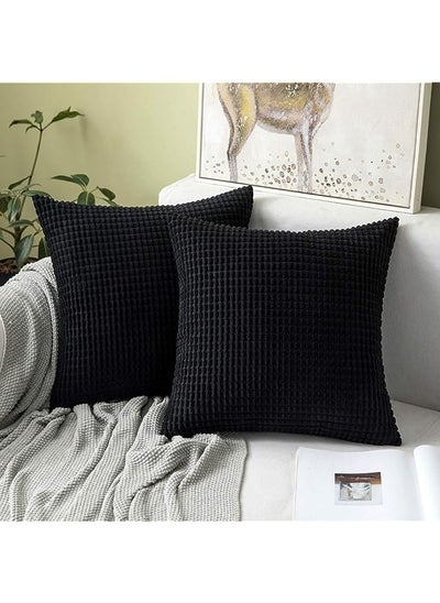 اشتري Pack of 2 Decorative Throw Pillow Covers Soft Corduroy Solid Cushion Case Black Pillow Cases for Couch Sofa Bedroom Car 18 x 18 Inch 45 x 45 cm في الامارات