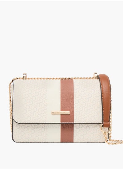 اشتري Monogram Print Crossbody Bag with Flap Closure and Chain Strap في الامارات