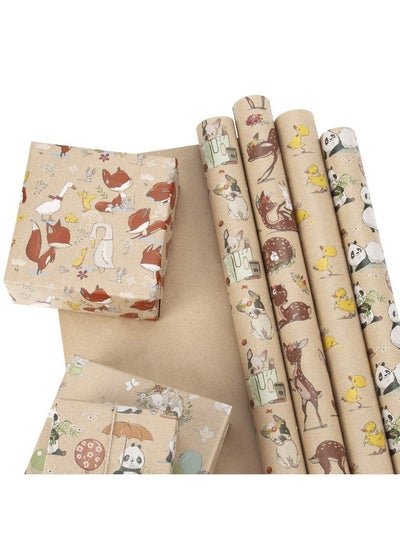 Buy Kraft Wrapping Paper Sheet French Bulldog/Rabbit/Fox/Panda/Sika Deer/Duck Printed Spring Party Great For Baby Shower 6 Sheets Packed As 1 Roll 17.5 X 30 Inches Per Sheet in UAE