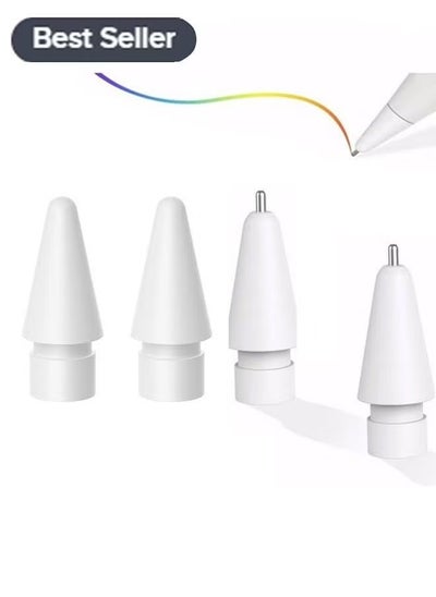 Buy 4-Piece Replacement Tips Set Suitable For Apple Pencil 1st And 2nd Generation White, High Sensitive Pen Like iPencil Nib No Wear Out Noiseless Precise Control Stylus Tip for iPad Pro Pencil in UAE