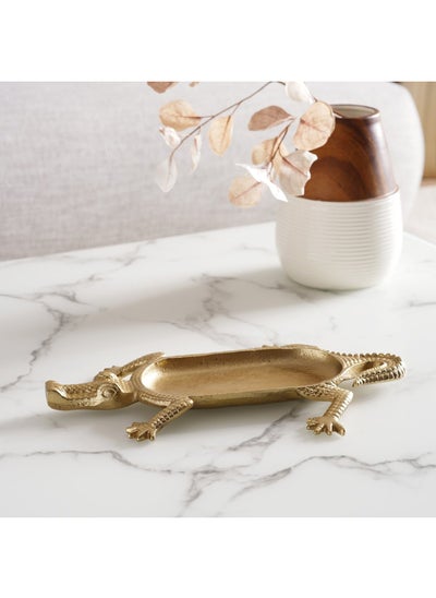 Buy Crocodile Metal Decor Tray 41.3x25.5x3.8cm- Gold in UAE