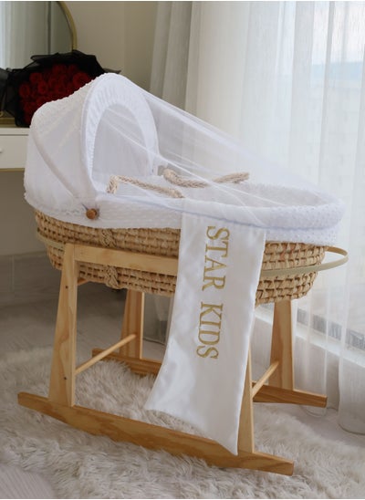 Buy Baby Moses Basket Cradle With Rocking Stand, White in Saudi Arabia