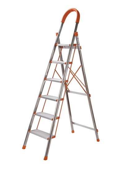 Buy Stainless Steel Ladder 6 Step- with Hand Grip –Folding Non-Slip Compact and Easy-to-Store Step Ladder for Home Kitchen Office Multi-Purpose Use – Reinforced Beam and Rubber Feet for Stability in Saudi Arabia