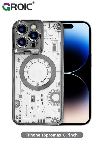 Buy Case for iPhone 15 Pro Max 6.7 Inch with Built-in Camera Stand, Compatible with MagSafe, Camera Ring Stand Magnetic Phone Case for iPhone 15 Pro Max Shockproof Transparent Phone Cover in UAE