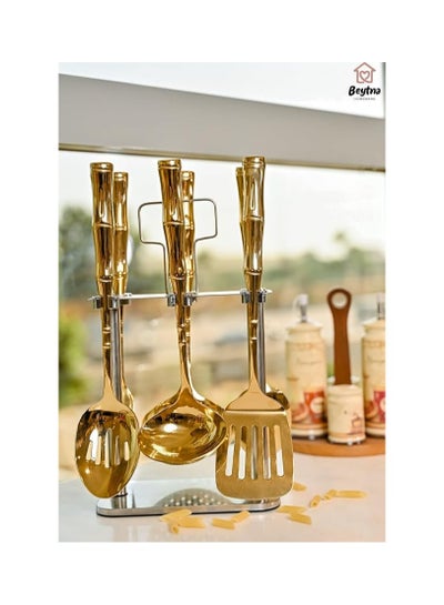 Buy 7-piece gold stainless steel dispenser set with titanium stand BSA037TRA020B in Egypt