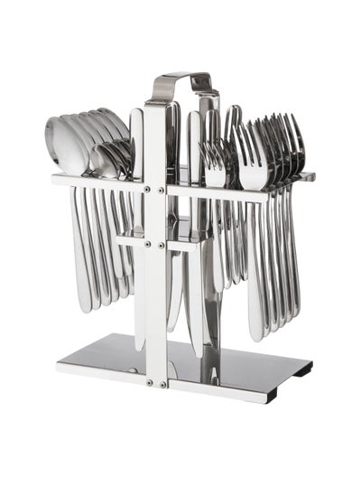 Buy Stainless steel dining service set consisting of 30 pieces, consisting of 6 dinner spoons + 6 dinner forks + 6 dinner knives + 6 dessert spoons + 6 dessert forks in Saudi Arabia