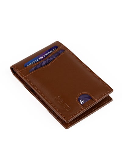 Buy Slim Bifold Genuine Leather Minimalist Front Pocket Wallets for Men with Money Clip RFID Blocking Front Pocket Bifold Wallet - Minimalist Credit Card Holder Brown in UAE