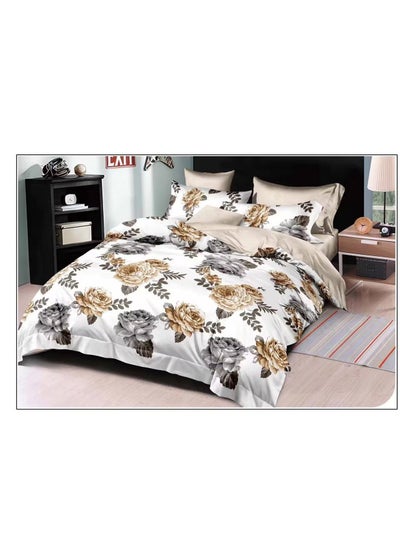 Buy Petals and Floral Designs Single-Size Duvet Cover Set, Multicolour -160x210cm, Fitted sheets size (120x200)+30cm Cotton+Polyester in UAE