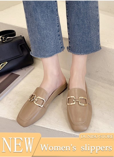 اشتري Women's Flat Mules Closed Toe Sandals Fashion Flats Square Toe Slip Comfortable Women Slippers Backless Slip On Loafer Shoes for Indoor & Outdoor في الامارات