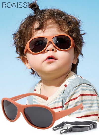 Buy Oval Polarized Sunglasses for babies UV400 Protection Cute Beach Holiday Sun Glasses with Flexible Silicone Frame and Elastic Strap for Boys Girls Age 0-3 Orange in Saudi Arabia