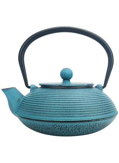 اشتري Durable Coated with Enamel Interior Cast Iron Tea Kettle With Lid And Loose Leaf Tea Infuser (Blue) 0.6 Liter في الامارات