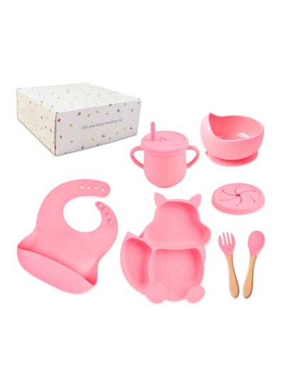 Buy Baby Feeding Set 8-Piece, Baby Led Weaning Utensils Set Includes Suction Bowl and Plate, Baby Spoon and Fork, Baby Bib, Gift Packaging in UAE