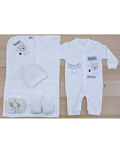Buy Summer set for a newborn in the hospital, consisting of five pieces in a box, bear model, white boys color in Egypt