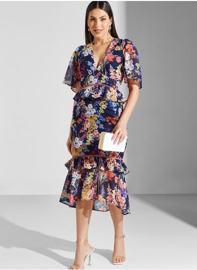 Buy Flutter Sleeve Printed Dress in UAE