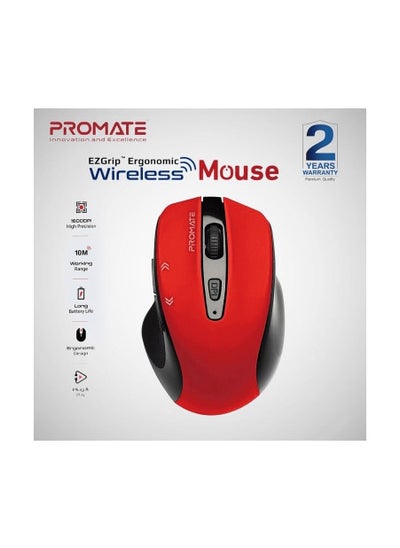 Buy EZGrip Ergonomic Wireless Mouse-Cursor,10M Working Range 2405-2475Mhz 2.4Ghz 1600 DPI High Precision 2 Years Red With Black PR0MATE in Saudi Arabia