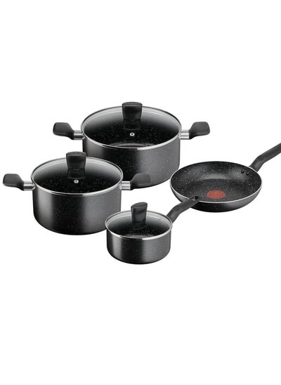 Buy TEFAL Cookware Set | Dark Stone 7 pc Cooking Set | Non-stick | stewpots 22/24 cm+lids | saucepan 16 cm | frypan 24 cm | B491S785 in UAE