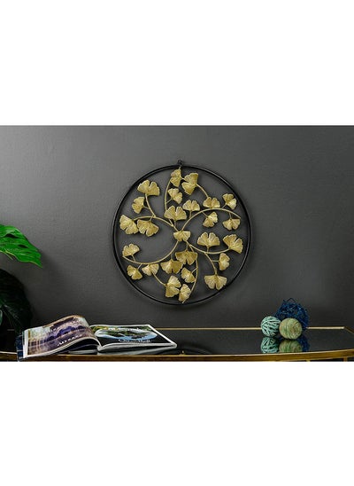 Buy Round Framed Leaves Wall Plaque D44Cm Gold/Black in UAE