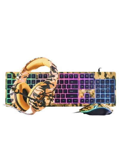 اشتري Onikuma TZ3001 3-in-1 RGB Wired Keyboard/ Mouse/ Headset Gaming Combo (Camo Yellow) في الامارات