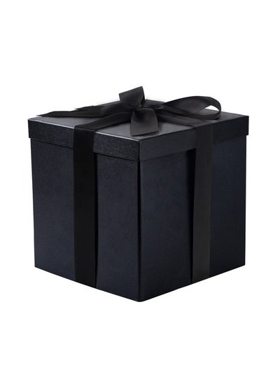 Buy Medium Birthday Gift Box With Lids Ribbon And Tissue Paper Collapsible Gift Box 1 Pcs 10X10X10 Inches Black in UAE