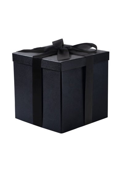 Buy Medium Birthday Gift Box With Lids Ribbon And Tissue Paper Collapsible Gift Box 1 Pcs 10X10X10 Inches Black in UAE