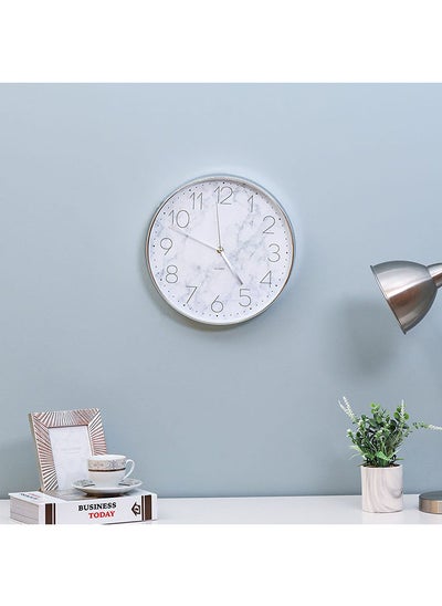 Buy Stolpa Marble Look Wall Clock Silver 30x30x4cm in UAE