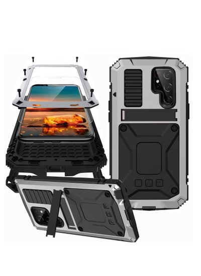 Buy For Samsung S23 Ultra Phone Case, Metal Hard Armor Phone Cover with Camera Protection Heavy Duty metalicas Military Grade, Suitable for Galaxy S23 Ultra 5G 2023 Phone Case (Silver) in UAE