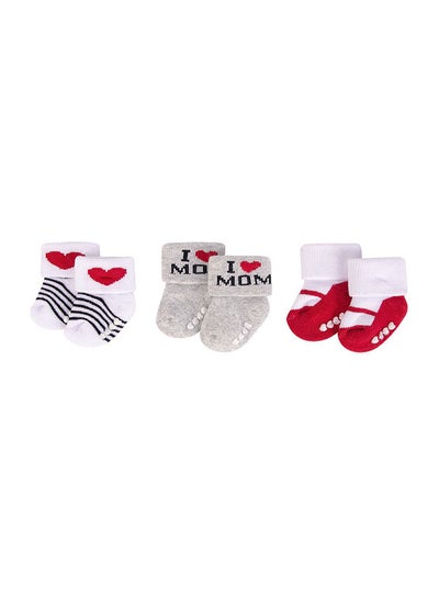 Buy Baby Terry Socks With Non-Skid 3 Piece Red Mum in UAE