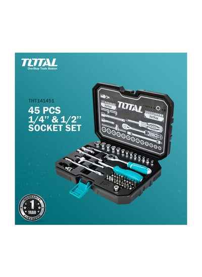 Buy TOTAL Comprehensive 1/4-Inch Socket Set 45-Piece Toolkit for Versatile Applications -THT141451 in Saudi Arabia