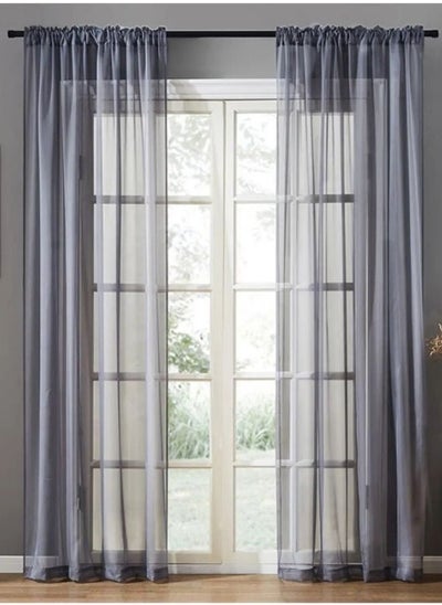 Buy 2 Pieces Window Sheer, Curtains 135X265cm, Dark Grey Color. in UAE