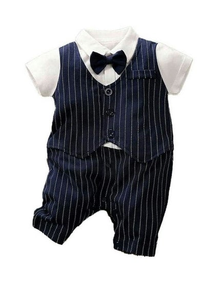 Buy MiniTAQ - Dark Blue Formal Baby Romper And Bow Tie in UAE