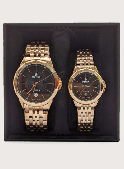 Sveston Gift Set Rose Gold/Black Couple Stainless Steel Wristwatch