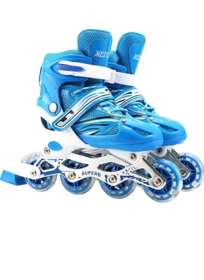 اشتري Adjustable Roller Skates with Light Up Wheels, Professional Inline Skating Shoes, Lighting Wheel Comfort Skate Shoes - Size L 39-42 (Blue) في السعودية