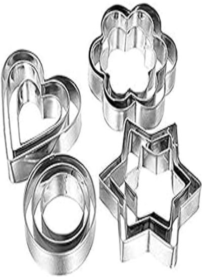 اشتري Cookie Cutter (12 Pcs) Metal Cake Vegetable Fruit Biscuit Cutters Molds Set, Stainless Steel Heart Star Circle Flower Shaped Mould في مصر