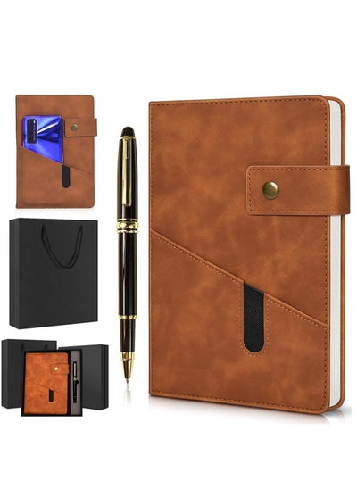 Buy Notebook A5 Lined Leather Journal Personalized Hardcover Journal Set with Pen and Gift Box 200Pages 100gsm Thick Ruled Paper Daily Diary for School Travel Business Work Home Writing (Brown) in UAE