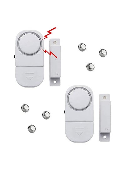 اشتري Pack of 2 Wireless Audio Alarm for Windows and Doors to Protect Home from Theft - Loud Door Bell to Protect Children, Easy to Install to Protect Home and Office (White) في مصر