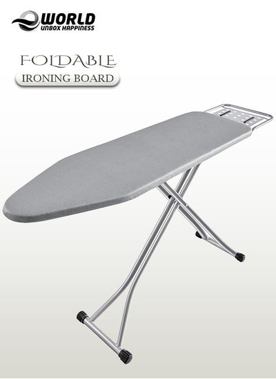 Buy Heat-Resistant Ironing Board with Steam Iron Rest and Non-Slip Foldable Stand, Sturdy Metal Frame in Silver Gray, Height Adjustable & Space-Saving Design for Home, Laundry Room & Dorm Use in UAE