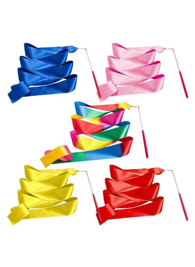 Buy Dance Ribbons Gymnastic Ribbon for Kids Dancing Streamers Rhythmic with a Twirling Rod Streamer Baton Art 5 Pieces in UAE