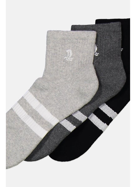 Buy Men 3 Pairs Mid Length Socks, Charcoal and Grey and Black in UAE