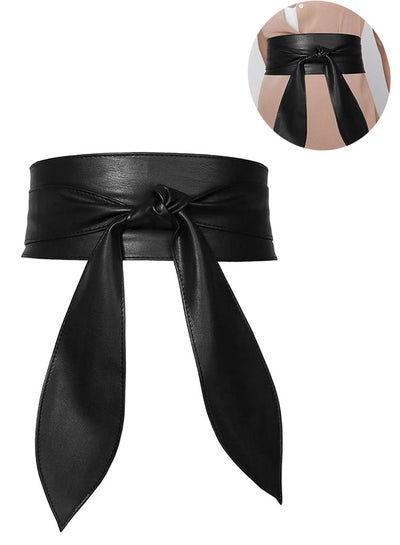 اشتري Women Fashion Belt Wide Belt, Soft PU Leather Tie Up Wrap Around Waist Belt, Bow Ribbon Knotted Waistband Corset Belt for Dress في السعودية