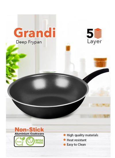 Buy Wok Pan  Aluminum Stir Fry Pan Non-Stick Surface PFOA Free Black 28 cm in Saudi Arabia