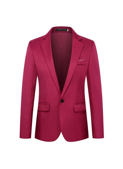 اشتري Mens Suit Jacket Business Casual Professional Formal Suit Flip Slim Wedding Dress One Piece Suit Jacket for MenBurgundy Burgundy في الامارات