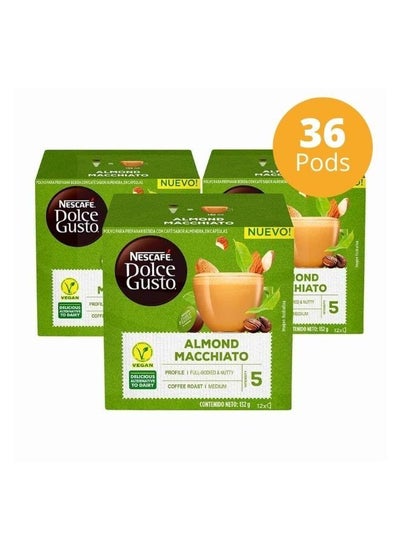 Buy Nescafé Dolce Gusto Almond Macchiato Coffee Vegan 12 Pods 132g Pack Of 3 in UAE