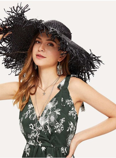 Buy Frayed Trim Straw Hat in UAE