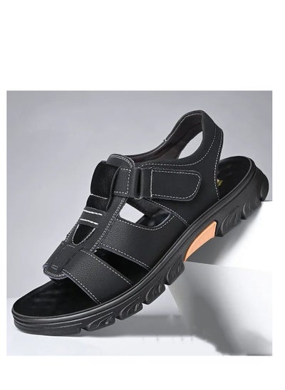 اشتري New Casual Leather Soft Sole Anti Slip Versatile Beach Shoes With Thickened Soles Men's Shoes في السعودية